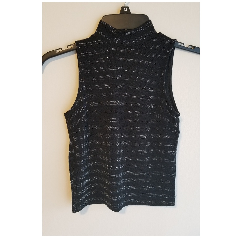 Mock Neck Ribbed Glitter Top